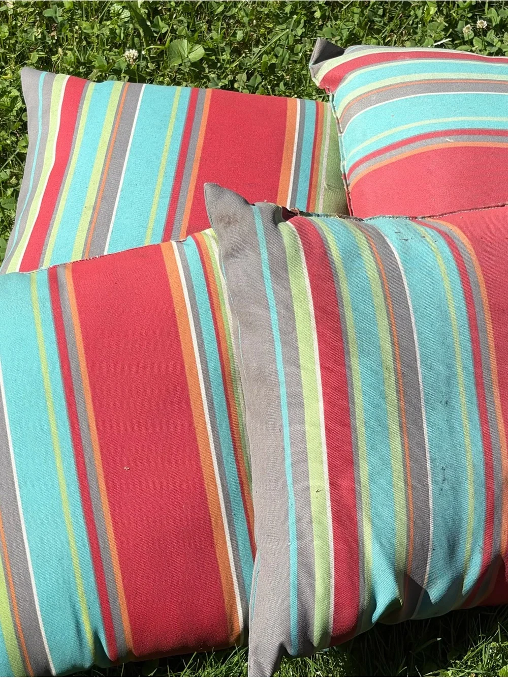 Set of Outdoor Throw Pillows - Coral Bird & Striped